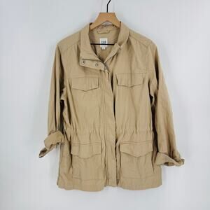 GAP Women’s Utility Chore Jacket Tan Cargo Pockets Zip Front Coat Size Large